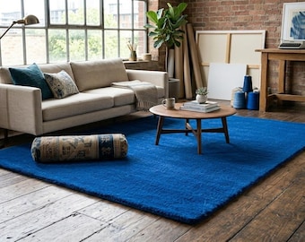 Hand Tufted Cobalt Blue Rug – Modern Minimalist Solid Area Rug