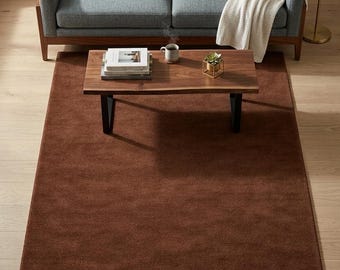 Hand Tufted Chocolate Brown Rug, Solid Minimalist Area Rug, Modern Neutral Carpet