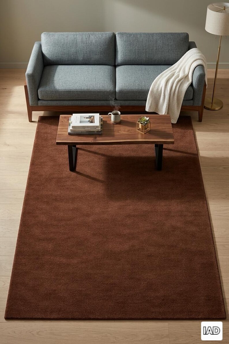 Hand Tufted Chocolate Brown Rug, Solid Minimalist Area Rug, Modern Neutral Carpet image 2