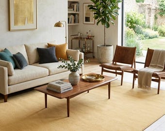 Hand Tufted Solid Buttercream Rug, Soft Yellow Area Rug, Minimalist Neutral Carpet