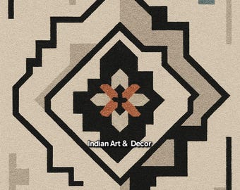 Southwestern Geometric Area Rug – Hand-Tufted Wool Accent Rug with Tribal Diamond Design in Earth Tones