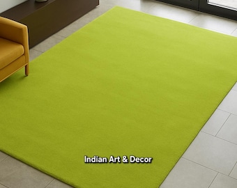 Lime Green Hand-Tufted Wool Rug: Modern Minimalist Accent Carpet
