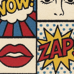 Pop Art Hand Tufted Rug – Comic Style WOW ZAP Design – Bold Retro ...