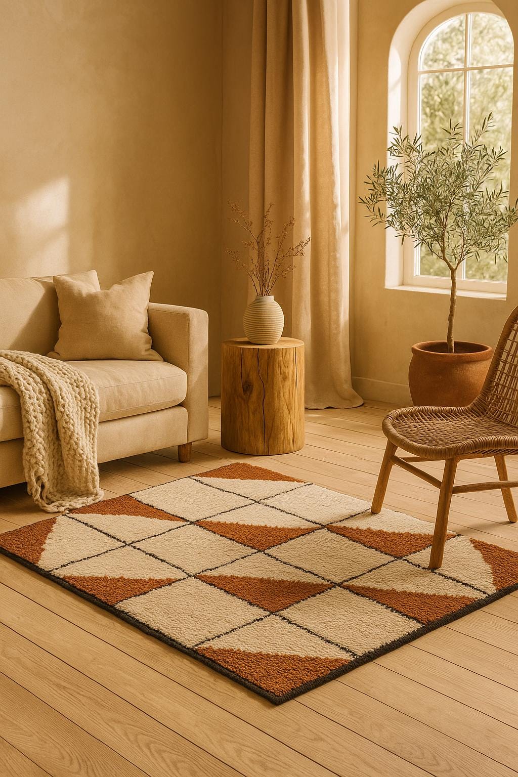 モダンデザイン☆エレガントなラグ クリーム⁄ベージュ 122x183cm (ラグ