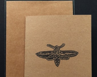 Sphinx Moth Greeting Card - 5x7 Hand Printed Brown Paper Greeting Card with Envelope - Original Sphingidae Art