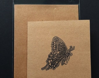 Spicebush Swallowtail Greeting Card - 5x7 Hand Printed Brown Paper Greeting Card with Envelope - Original Butterfly Art