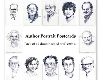 Author Portrait Postcard Pack — 12 Science Fiction/Fantasy Writers — SFF Fan Cards