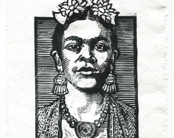 Frida Kahlo Portrait — Hand-Made Relief Print on Deckled-Edge 100% Cotton Paper