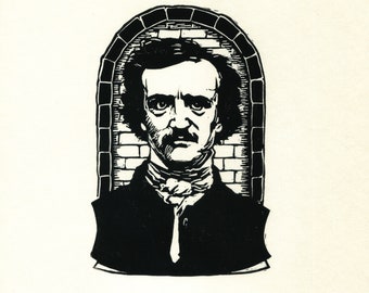 Edgar Allan Poe — Author Portrait — Relief Print