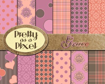 Grace - Digital Paper Pack - Scrapbooking Backgrounds - INSTANT DOWNLOAD - Personnel ou Commercial - 12 x 12 - Ensemble de 12