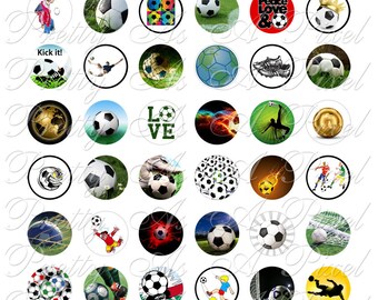 Soccer or Football - One Inch Circles - For Pendants Magnets - Crafts - Digital Collage Sheet - INSTANT DOWNLOAD