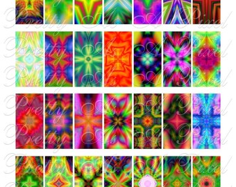 Psychedelic Tie Dye - 1 x 2 inch Domino Size - Digital Collage Sheet - INSTANT DOWNLOAD