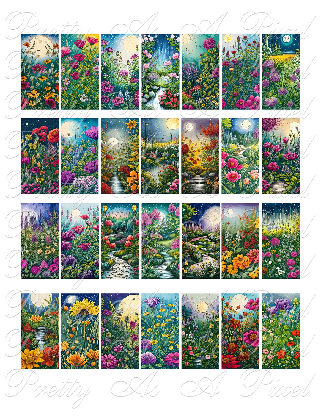 Moonlit Gardens - Domino Size - 1 X 2 Inch - INSTANT DOWNLOAD - Digital ...