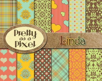 印刷可能なスクラップブック用紙 - Linda - 12 x 12 - 12 枚セット - 即時ダウンロード