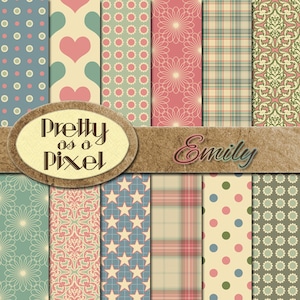 Printable Scrapbook Paper - Emily - INSTANT DOWNLOAD - 12 x 12 - Set of 12