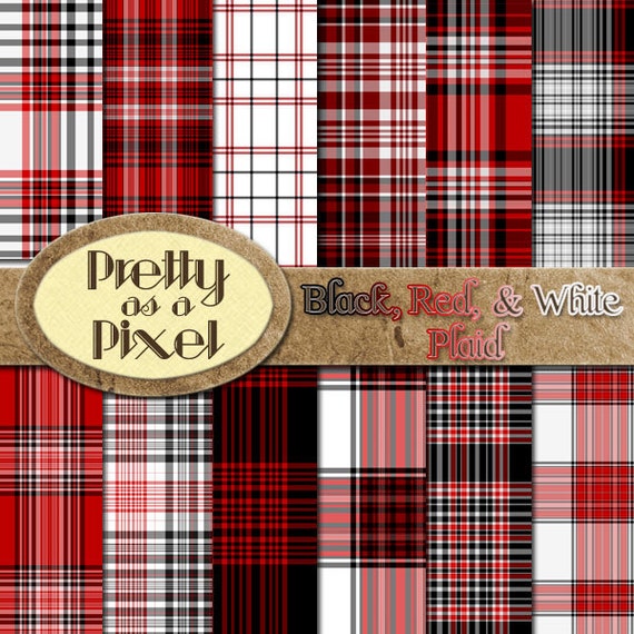 Printable Scrapbook Paper Black Red &amp; White Plaid 12 X | Etsy