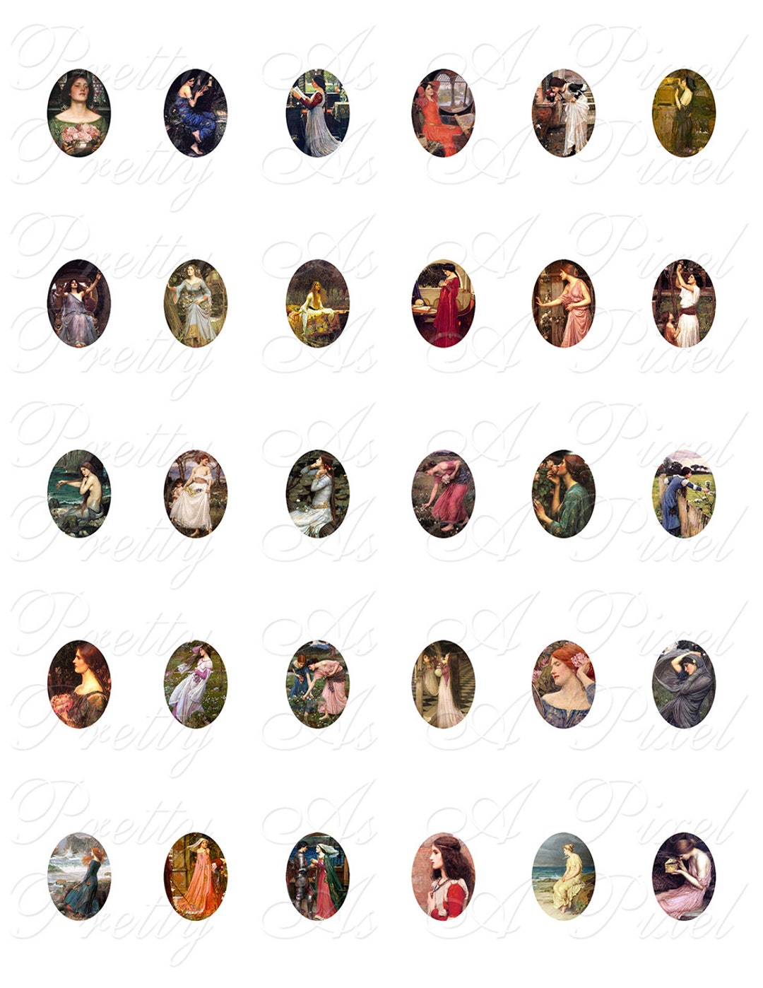 John William Waterhouse 18 X 25 Mm Ovals INSTANT DOWNLOAD Digital