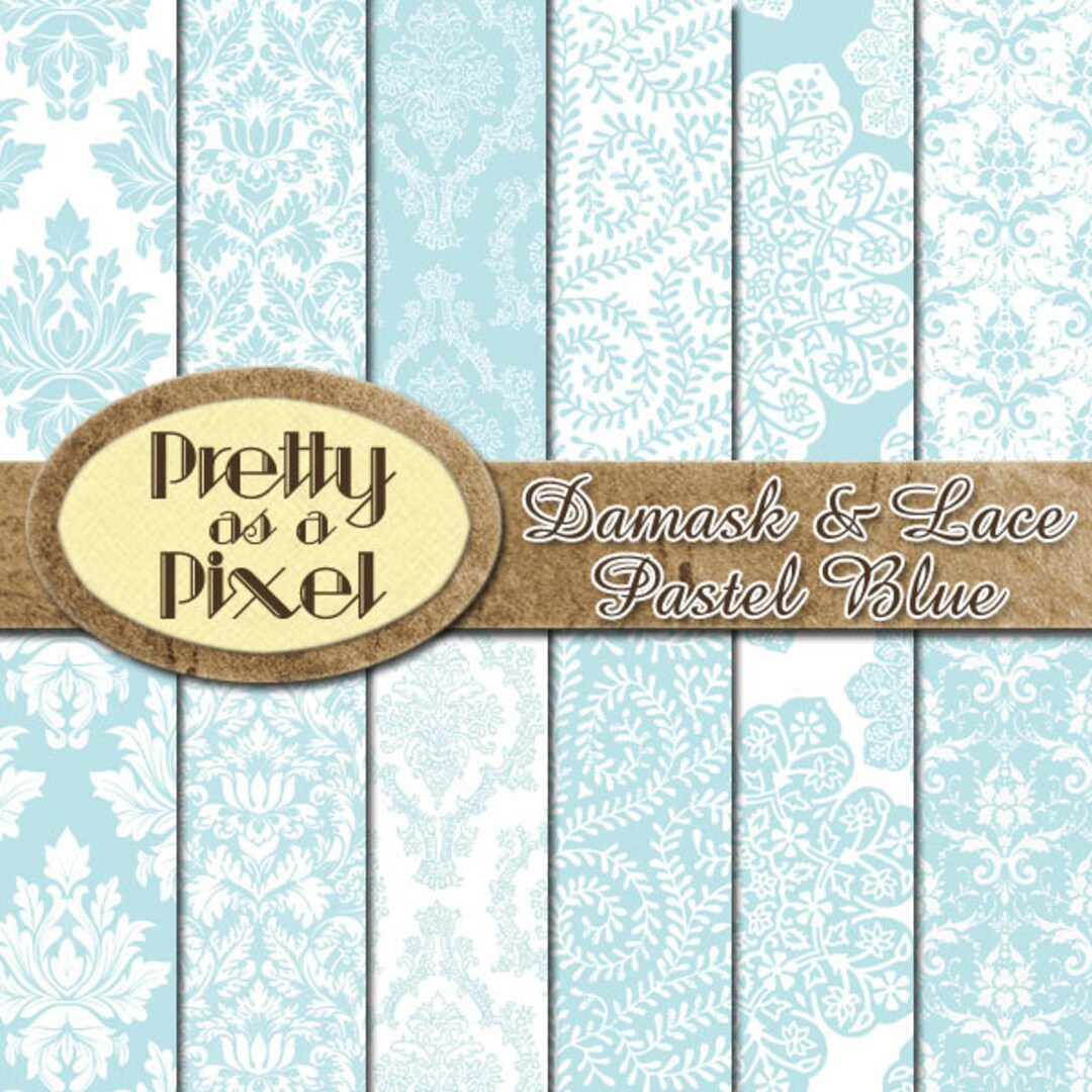 Damask & Lace Pastel Blue Digital Paper Pack Scrapbooking Backgrounds ...