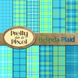 Printable Scrapbook Paper - Belinda Plaid - 12 x 12 - Set of 12 - INSTANT DOWNLOAD commercial use ocean sea beach colors
