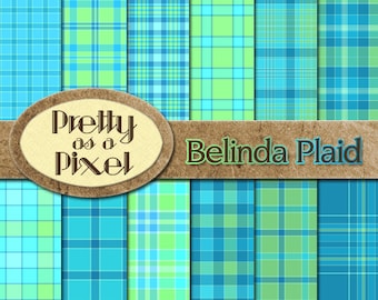 印刷可能なスクラップブック用紙 - ベリンダ チェック柄 - 12 x 12 - 12 枚セット - 即時ダウンロード 商用利用 海 ビーチ カラー