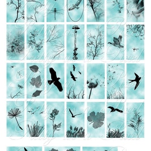 Nature Sky Silhouettes and Sketches - Digital Collage Sheet - INSTANT DOWNLOAD- 1 x 2