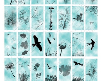 Natur, himmel, silhuetter och skisser - Digitalt collageark - DIREKT NEDLADDNING - 1 x 2
