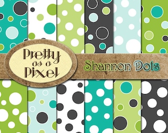 Digital Paper Pack - Shannon Dots - Scrapbooking Backgrounds - Set of 12 - INSTANT DOWNLOAD commercial use