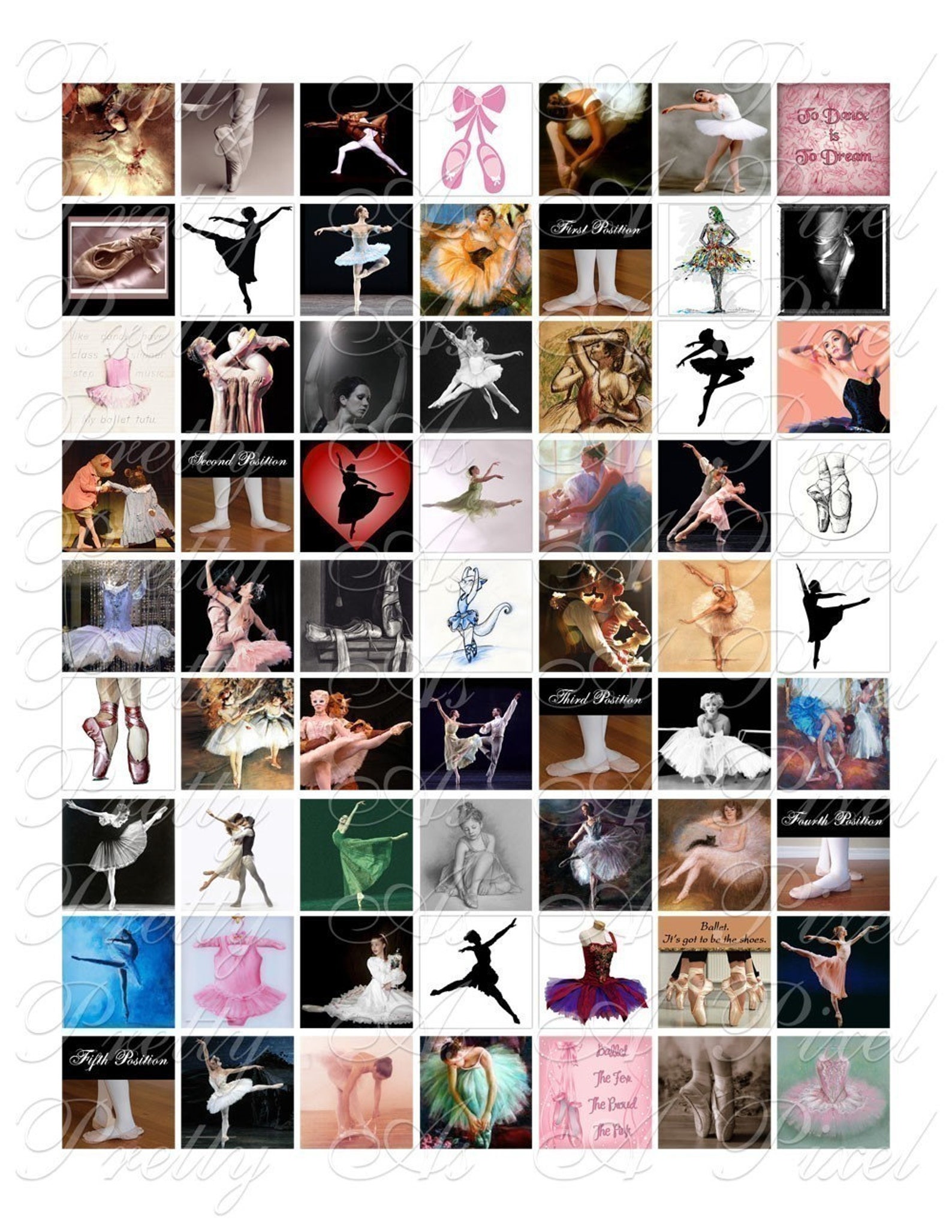 ballet images - 3 sizes - inchies, 7-8 inch, and scrabble tile size .75 x .83 inch - digital collage sheet - instant download