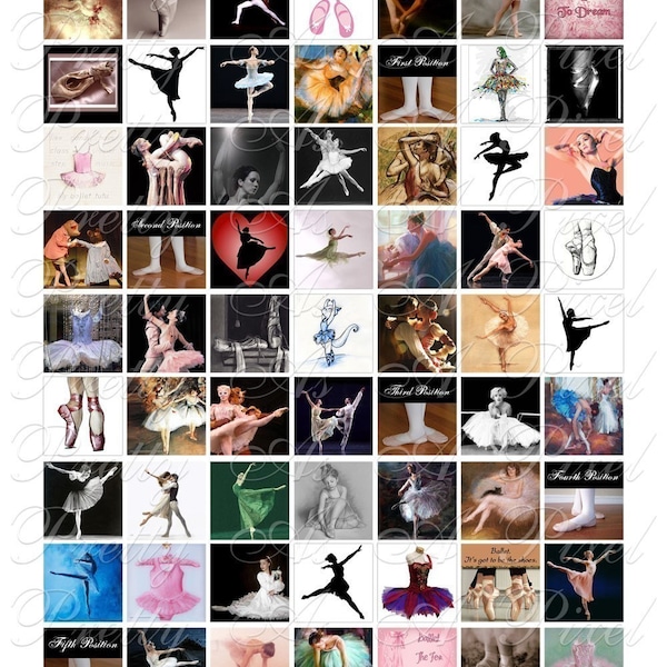 Ballet images - 3 sizes - Inchies, 7-8 inch, AND scrabble tile size .75 x .83 inch - Digital Collage Sheet - INSTANT DOWNLOAD