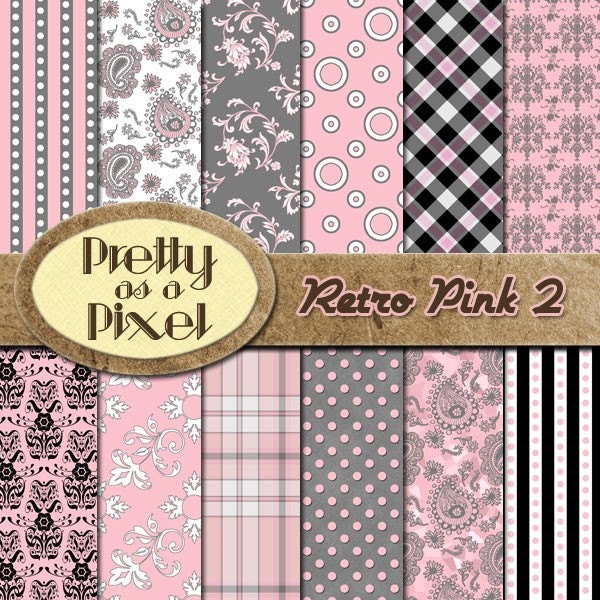 Retro Pink 2 - Digital Paper Pack - INSTANT DOWNLOAD - Scrapbooking ...