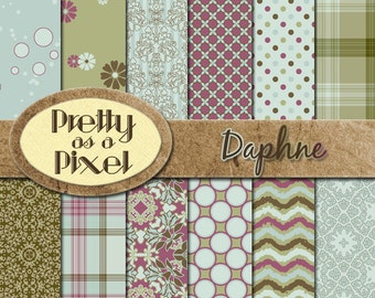 Digital Paper Pack - Daphne - Scrapbooking Backgrounds - Set of 12 - INSTANT DOWNLOAD