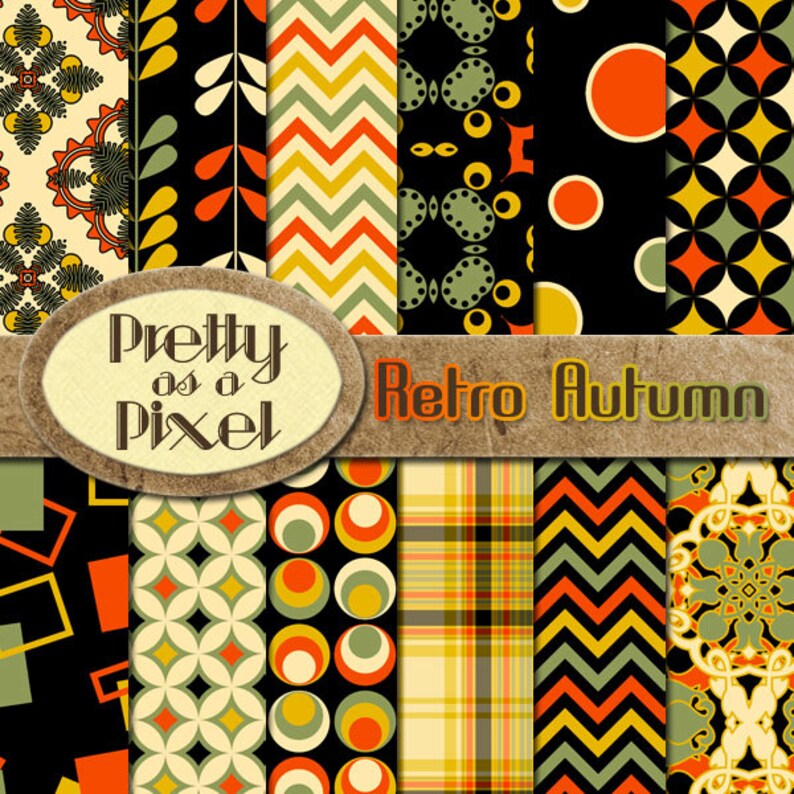 Retro Autumn - Digital Paper Pack - INSTANT DOWNLOAD - Scrapbooking ...