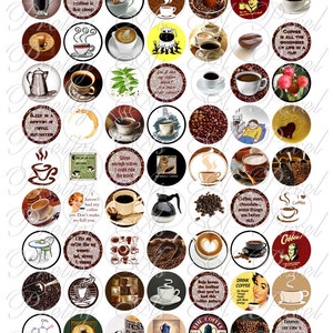 Coffee One Inch Circles INSTANT DOWNLOAD Digital Collage Sheet image 1