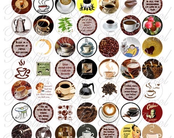 Coffee - One Inch Circles - INSTANT DOWNLOAD - Digital Collage Sheet