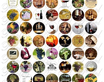 Wine - One Inch Circles - INSTANT DOWNLOAD - Digital Collage Sheet
