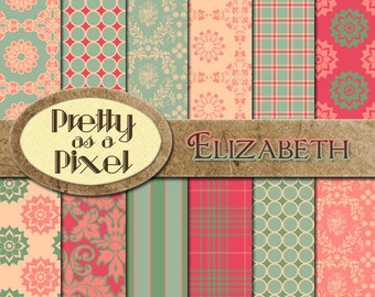 エリザベス - デジタル ペーパー パック - スクラップブッキング用背景 - 12 x 12 - 12 枚セット - 即時ダウンロード