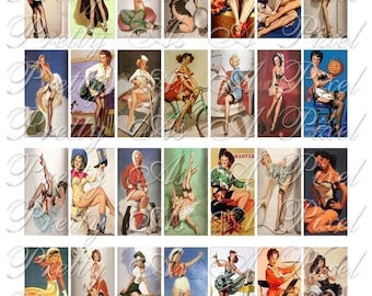 ヴィンテージ ピンナップ ガール - 1 x 2 インチ - 即時ダウンロード - ドミノ サイズ - デジタル コラージュ シート