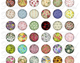 Floral Patterns - One Inch Circles - INSTANT DOWNLOAD - Digital Collage Sheet