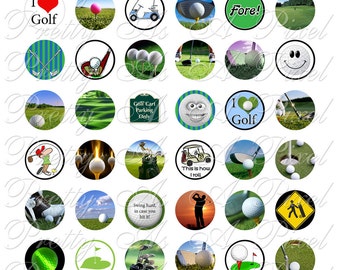 Golf - I Love Golf - One Inch Circles - INSTANT DOWNLOAD - For Pendants Magnets - Crafts - Digital Collage Sheet