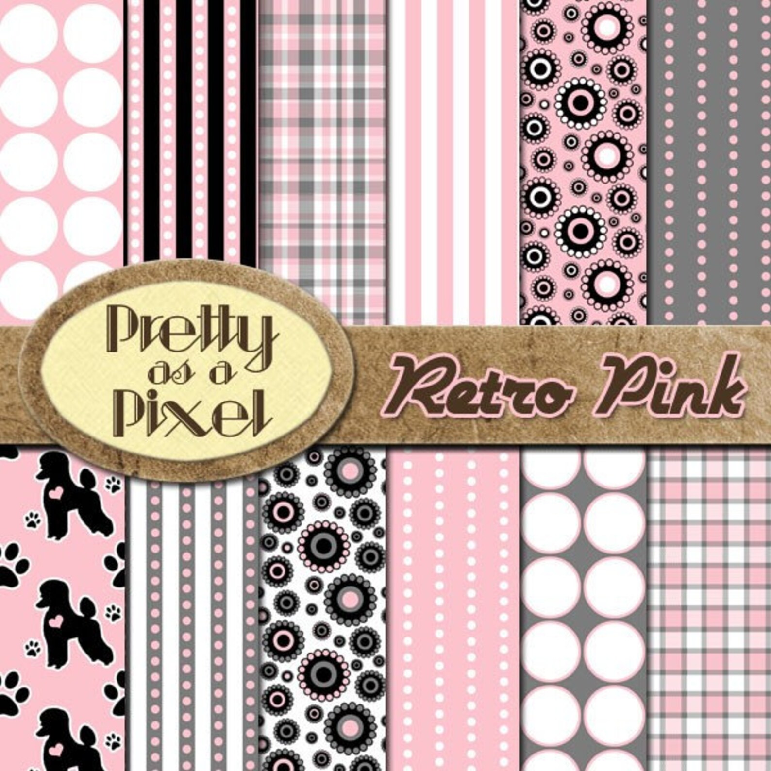 Retro Pink Digital Paper Pack INSTANT DOWNLOAD Scrapbooking Backgrounds