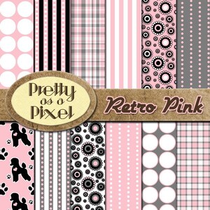 Retro Pink - Digital Paper Pack - INSTANT DOWNLOAD - Scrapbooking Backgrounds - Set of 12
