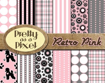 Retro Pink - Digital Paper Pack - INSTANT DOWNLOAD - Scrapbooking Backgrounds - Set of 12