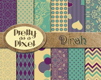 印刷可能なスクラップブック用紙 - Dinah - 即時ダウンロード - 12 x 12 - 12 枚セット