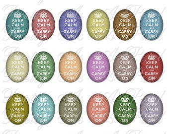 Keep Calm and Carry On Dusty Colors - INSTANT DOWNLOAD - 30 x 40 mm ovals - Digital Collage Sheet