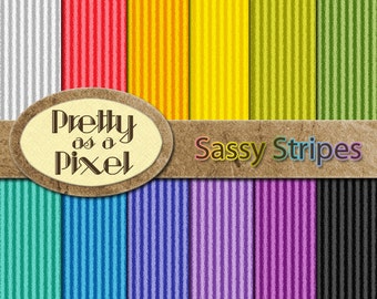 Digital Paper Pack - Sassy Stripes - Scrapbooking Backgrounds - Set of 12 - INSTANT DOWNLOAD