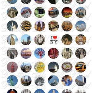 Cidade de Nova York - Círculos de uma polegada - DOWNLOAD INSTANTÂNEO - Folha de colagem digital