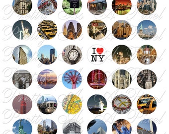 New York City - One Inch Circles - INSTANT DOWNLOAD - Digital Collage Sheet