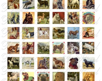 Vintage Dogs - 3 sizes - Inchies, 7-8 inch, AND scrabble tile size .75 x .83 inch - Digital Collage Sheet - INSTANT DOWNLOAD