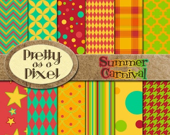 Summer Carnival - Digital Paper Pack - INSTANT DOWNLOAD - Scrapbooking Backgrounds - 12 x 12 - Lot de 12