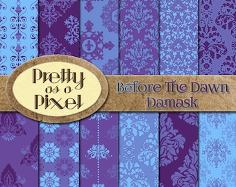 夜明け前のダマスク - デジタル ペーパー パック - スクラップブッキング用背景 - 即時ダウンロード - 個人または商用 - 12 x 12 - 12 枚セット